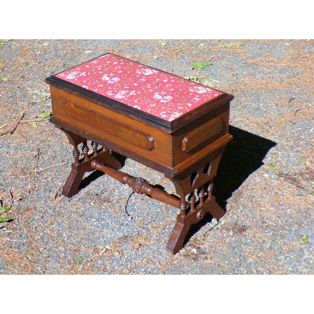 Late 19th Century Antique Victorian Slipper Bench Solid Walnut Sewing Stool For Sale - Image 5 of 14