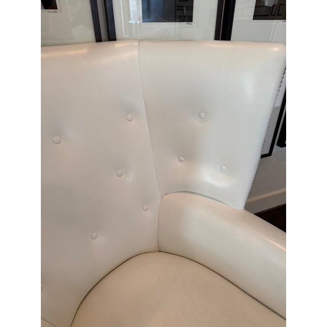 White Leather Wing Chair and Ottoman For Sale - Image 4 of 6