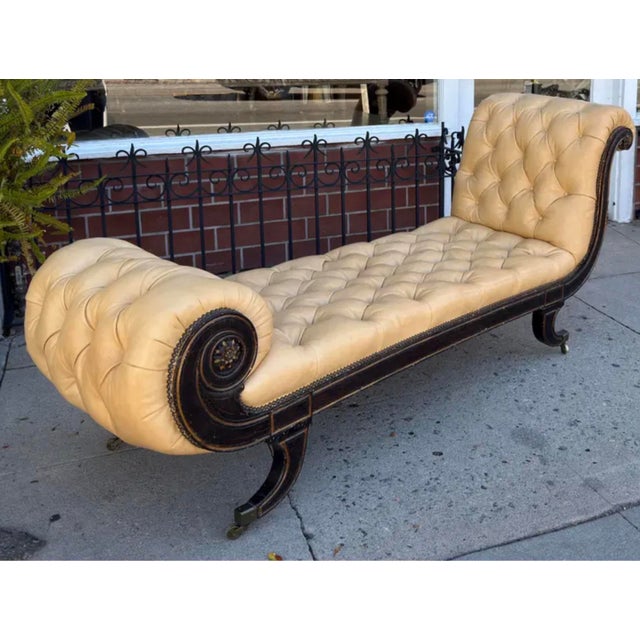 Antique Regency Period Tufted Leather Chaise Lounge c.1810 For Sale - Image 9 of 12