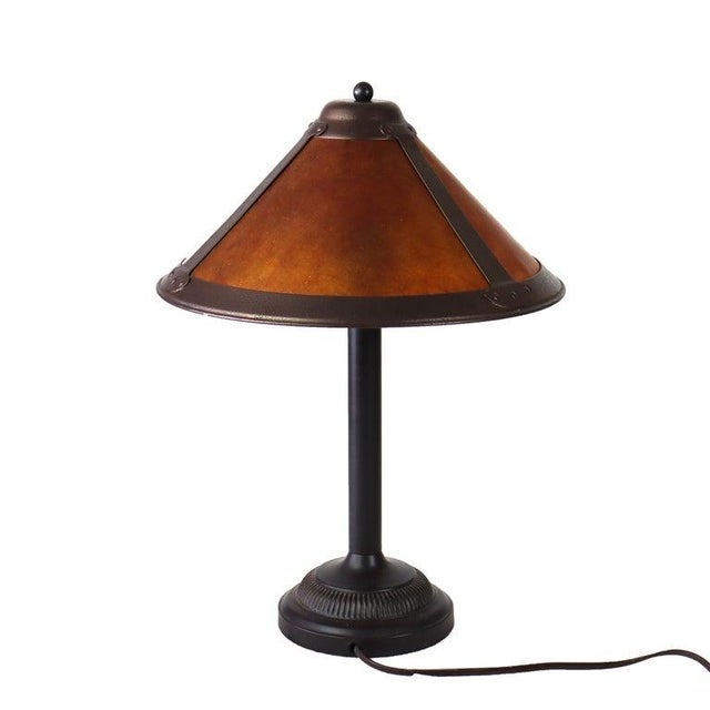 Early 20th Century Vintage Dirk Van Erp Style Arts & Crafts Copper & Mica Table Lamp 20thC For Sale - Image 5 of 7