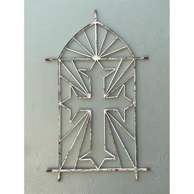 Metal Vintage Architectural Element Metal Cross Window Grate For Sale - Image 7 of 12