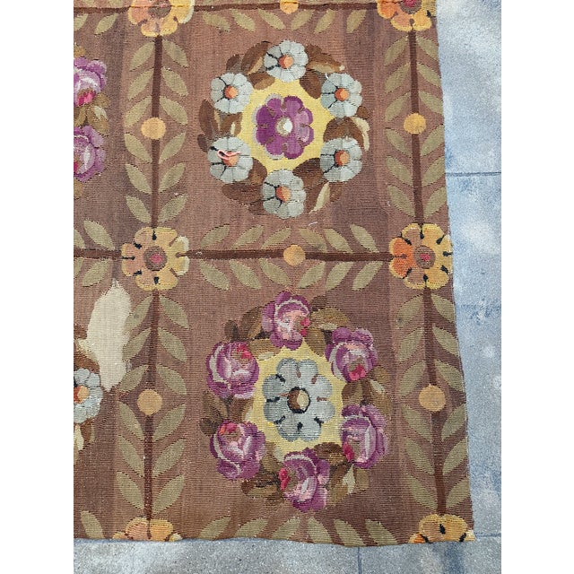 Brown 8th Century French Aubusson Floral Rug Fragment - 4'9'' X 6'6'' For Sale - Image 8 of 10