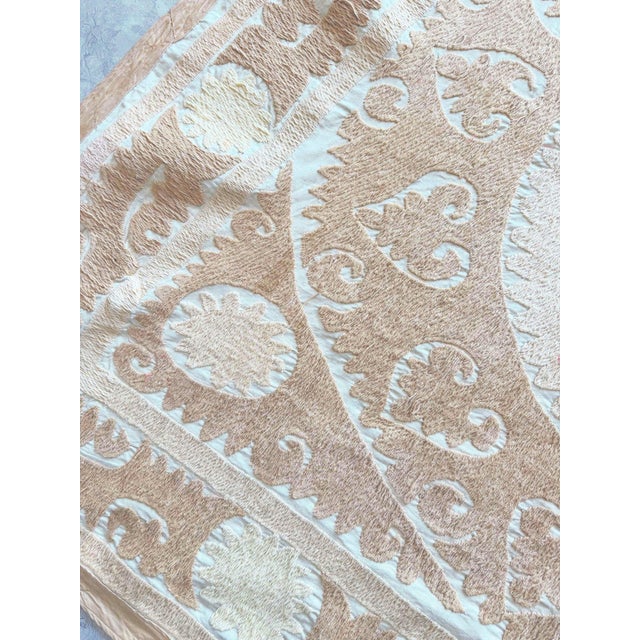 Neutral Tan Samarkand Suzani Textile Wall Art For Sale - Image 4 of 7