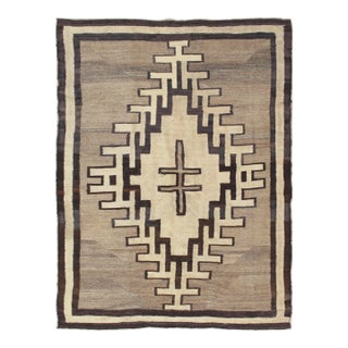Antique Navajo Carpet, Handmade Wool, Neutral colors, Ivory, Beige, Gray & Brown For Sale