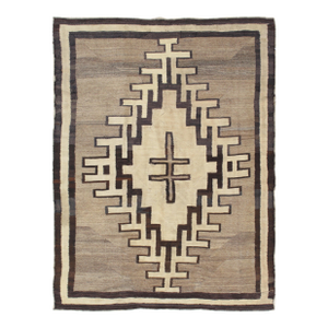 Antique Navajo Carpet, Handmade Wool, Neutral colors, Ivory, Beige, Gray & Brown