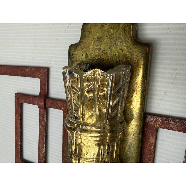Vintage Chinoiserie Glass Torch + Metal Wall Sconces, Pair For Sale - Image 12 of 12