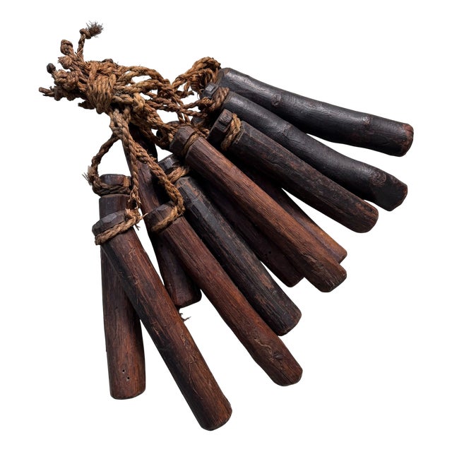 Antique Japanese Loom Weights in Wood, 1900s, Set of 11 For Sale