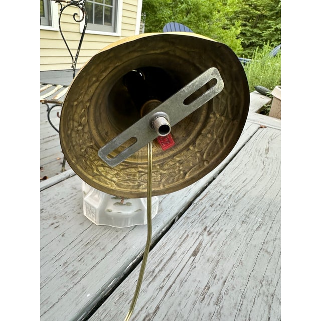 American Vintage Brass Wall Sconce With Vintage Painted Shade For Sale - Image 3 of 8