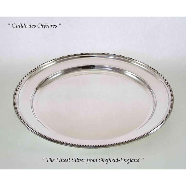 Traditional 1970’s Vintage/New Round Platter With Bead Pattern, Applied Border- Silverplated For Sale - Image 3 of 10