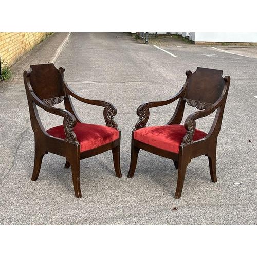 Traditional Empire French Mahogany Library Armchairs, Set of 2 For Sale - Image 3 of 11