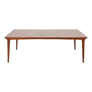 John Van Koert for Drexel Mid-Century Modern Sculpted Walnut Extension Dining Table, Newly Refinished For Sale