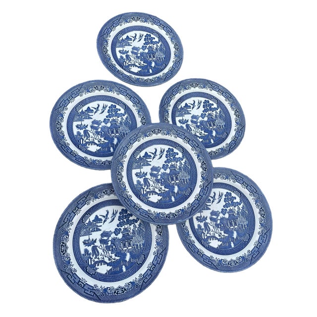 Churchill Vintage Large Blue Willow Dinner Plates Made in Staffordshire England - a Set of 6 For Sale - Image 4 of 12