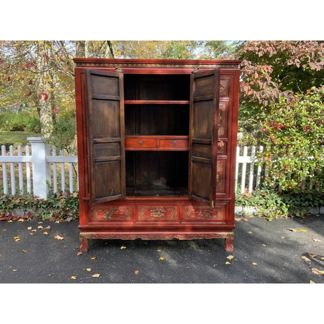 Mid 19th Century Chinese Red Lacquered Ming Style Wedding Cabinet For Sale - Image 4 of 13