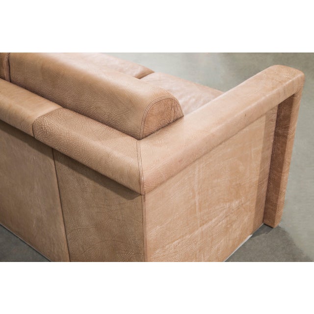 Buffalo Leather Sofa by Robert and Trix Haussmann for Knoll, c. 1988, Signed For Sale - Image 9 of 12