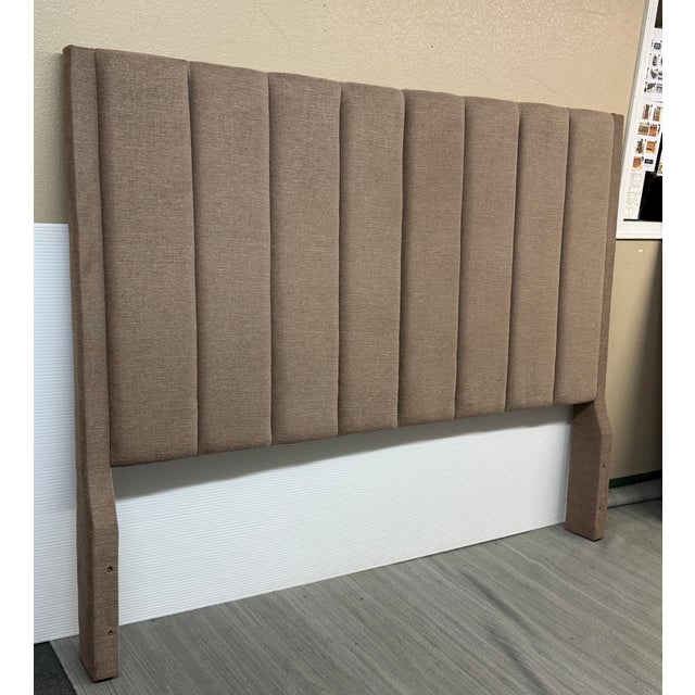 Contemporary Standard King Size Taupe Woven Channel Tufted Headboard For Sale - Image 3 of 11
