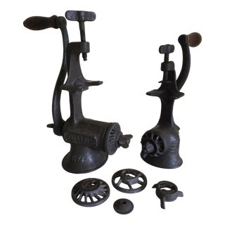 Antique Cast Iron Meat Grinders from Landers, Frary & Clark and Perfection, Set of 2 For Sale