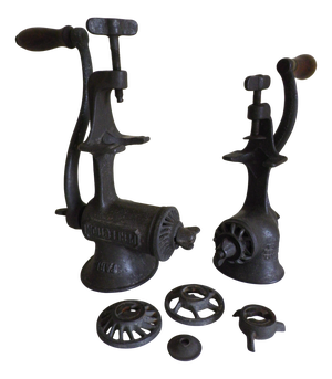 Antique Cast Iron Meat Grinders from Landers, Frary & Clark and Perfection, Set of 2