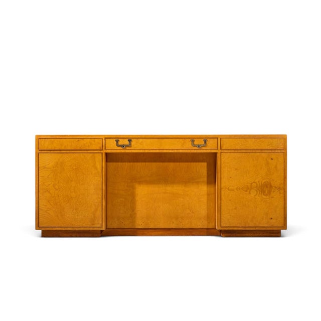John Widdicomb Mid Century Burlwood and Brass Campaign Executive Desk For Sale - Image 9 of 11