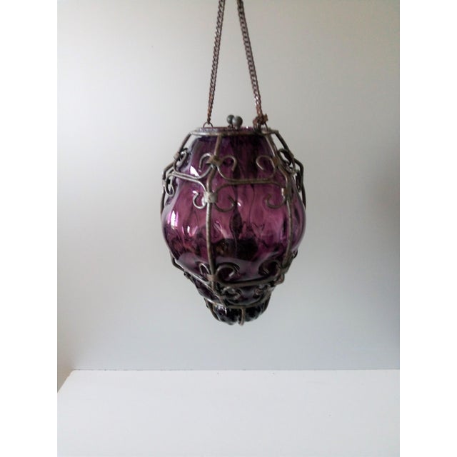 Mauve Venetian Purple Murano Glass Candle Lantern For Sale - Image 8 of 9