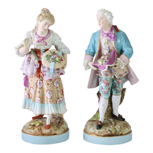 Pair of Large Meissen Style Porcelain Figures of Woman & Man Gardeners C1890