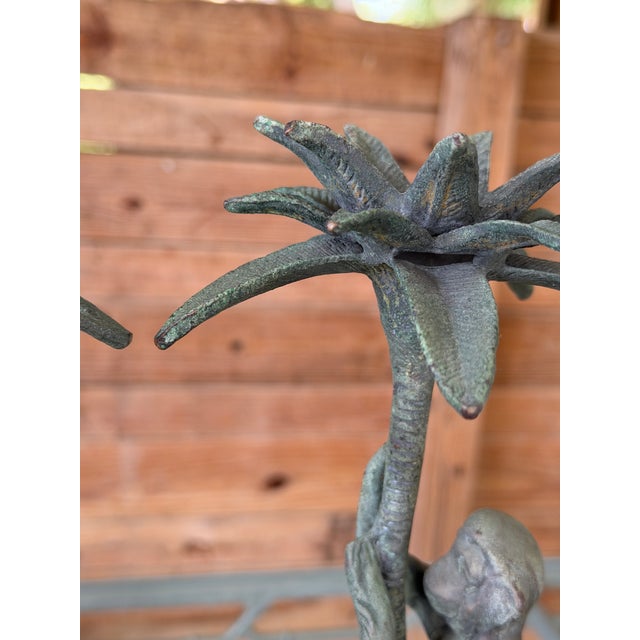 Black Pair of Vintage Maitland-Smith Style Bronze Monkey Palm Tree Candlesticks For Sale - Image 8 of 12