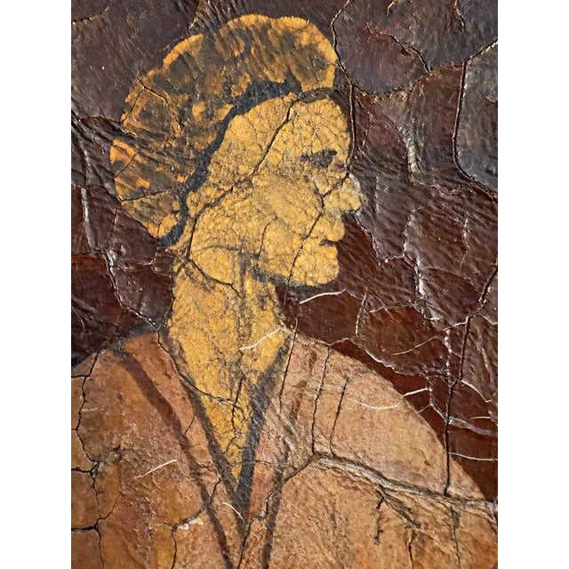 Rare & Striking Neoclassical Hand-Painted Leather Wall Panel Presenting an exceptional hand-painted leather wall hanging...