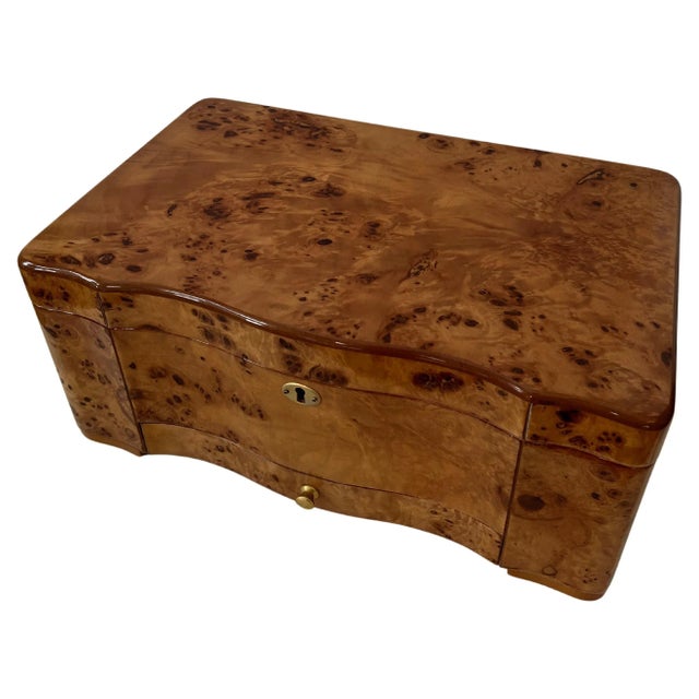Modern Mid 20th Century Burl Maple Italian Humidor with Drawer and Interior Divider For Sale - Image 3 of 10