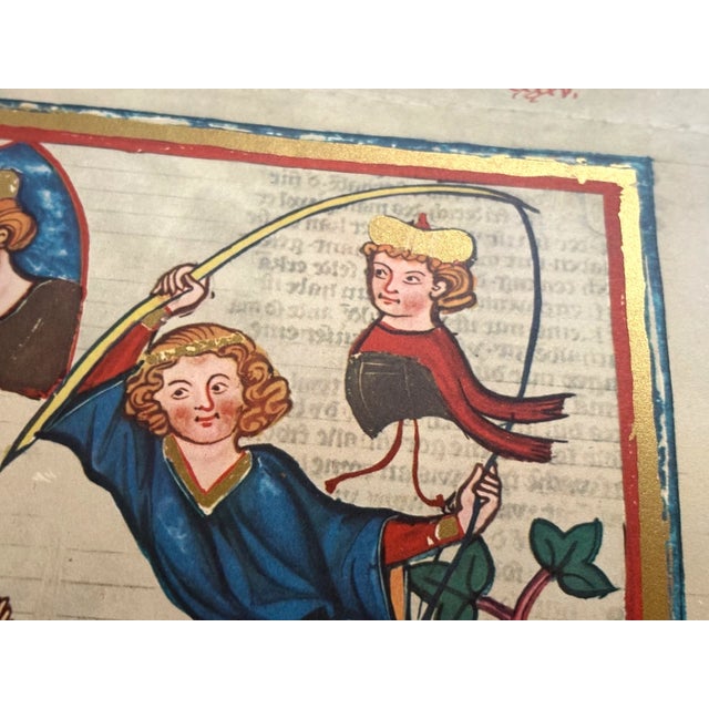 Gothic Vintage Print from the 14th c. Codex Manesse in 14x18 Mat: "Herr Pfeffel", EUC For Sale - Image 3 of 3