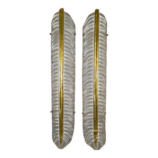 Pair of Large Scale Murano Glass Leaf Sconces For Sale