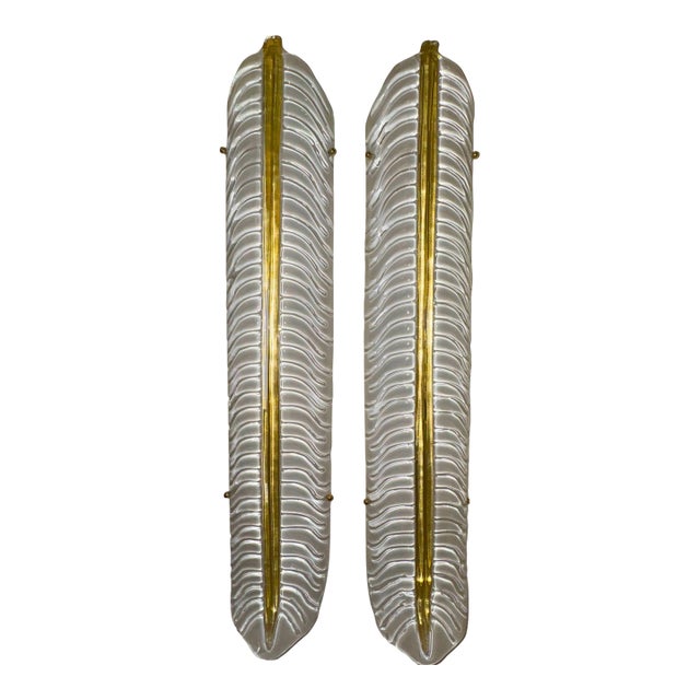 Pair of Large Scale Murano Glass Leaf Sconces For Sale