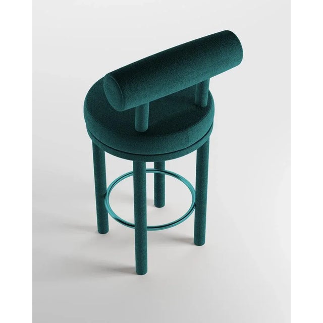 Collector Moca Bar Chair in Boucle Ocean Blue by Studio Rig For Sale - Image 4 of 5