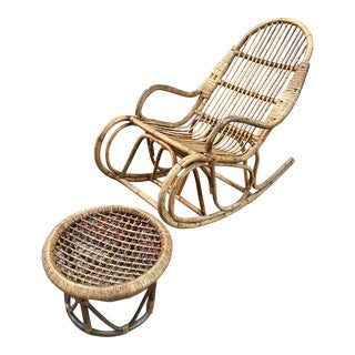 1970s Franco Albini Style Rocking Chair and Matching Stool For Sale