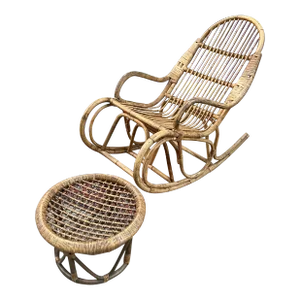 1970s Franco Albini Style Rocking Chair and Matching Stool