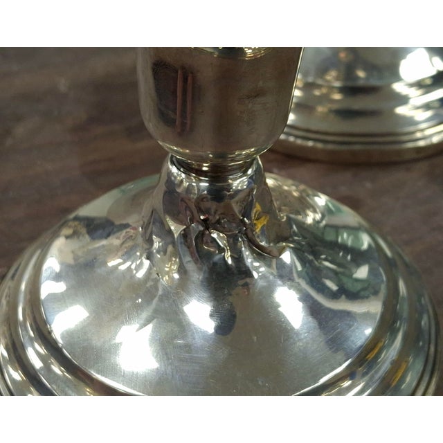 Metal Pair Revere Silversmiths Weighted Sterling Silver & Crystal Shade Candle Holders For Sale - Image 7 of 9
