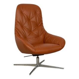 Meg Swivel Armchair in Brown Leather from Rolf Benz For Sale