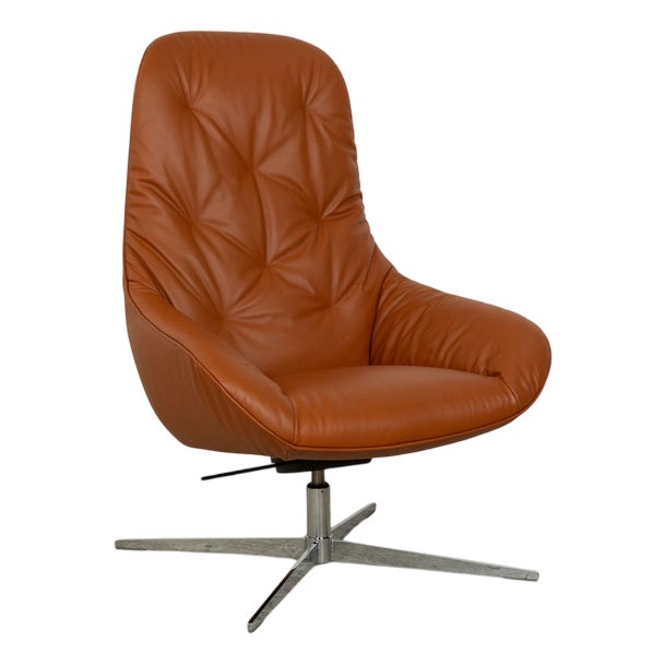 Meg Swivel Armchair in Brown Leather from Rolf Benz For Sale