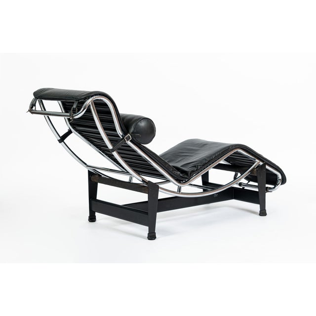 Metal Cassina Lc4 Black Leather Chaise Lounge Chair by Le Corbusier 1981 For Sale - Image 7 of 18