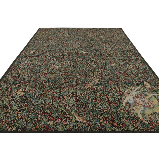 Rug & Kilim Rug & Kilim’s Armorial Tudor Style Rug in Green and Red Floral Patterns For Sale - Image 4 of 7