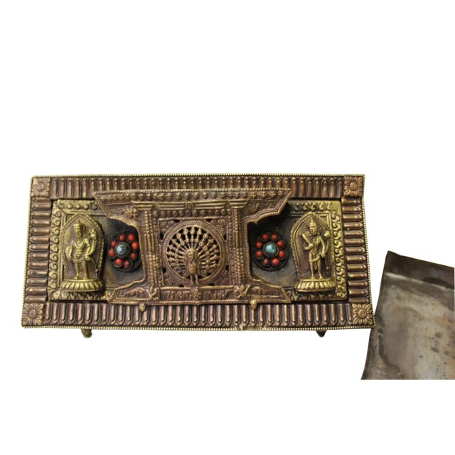 Chinese Chinese Metal Rectangular Beads Dimensional Motif Incense Burner Container For Sale - Image 3 of 7