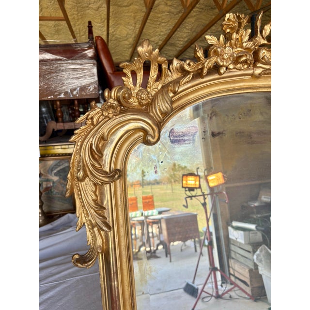 Gold 19th Century French Louis XV Giltwood Wall Mirror For Sale - Image 8 of 13