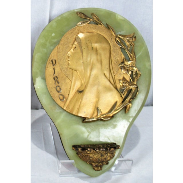 Art Nouveau Large Holy Water Font Jesus Mary Marble Brass Spain Marqueses De Alella - a Pair For Sale - Image 3 of 13