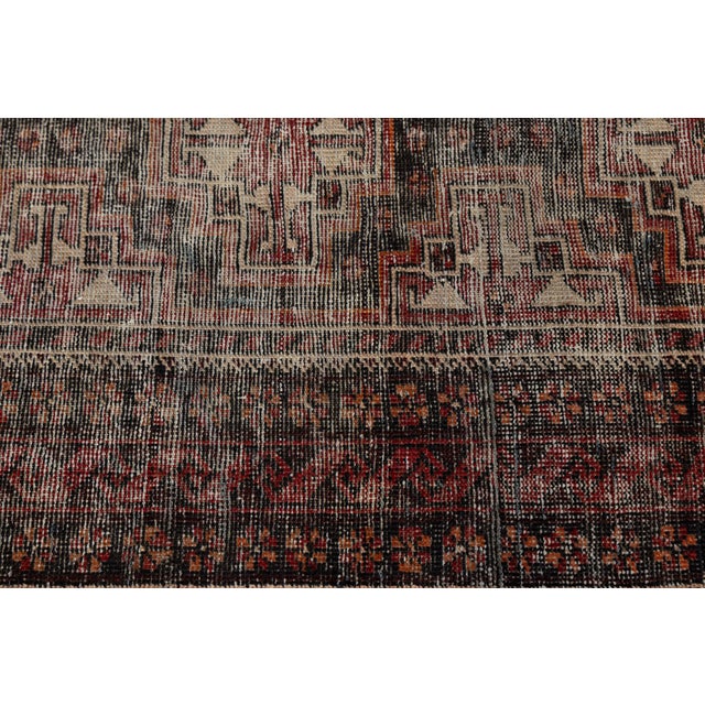 Textile Antique Caucasian Geometric Area Rug – Hand-Knotted Low-Pile Wool Accent Rug With Distressed Patina For Sale - Image 7 of 8