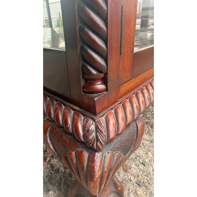 Antique Mahogany Barley Twist Beveled Glass Curio Cabinet For Sale - Image 11 of 14