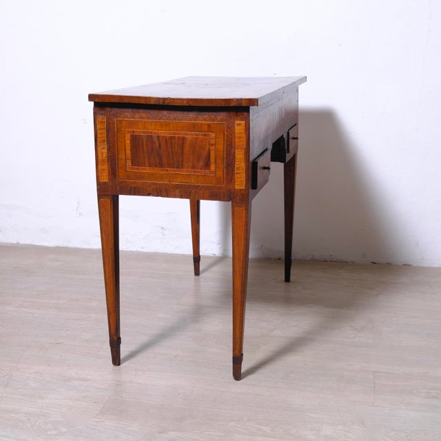 Louis XVI Style Wall-Mounted Writing Desk in Veneered and Inlaid Wood For Sale - Image 5 of 17