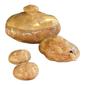 Vintage Ceramic Potato Dishes, Serving Bowls and Lids, Spoon, Salt and Pepper Shakers- Set of 4