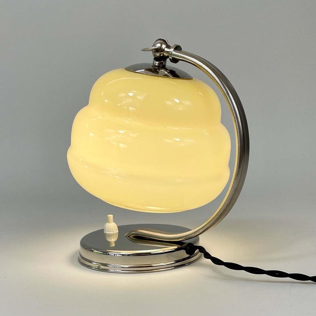 Art Deco Nickel and Opaline Table Lamp, Germany, 1930s For Sale - Image 14 of 16