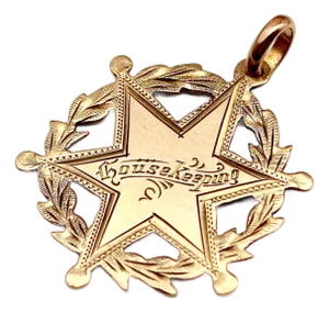 Early 20th Century Edwardian 10k Rose Gold Housekeeping Medallion