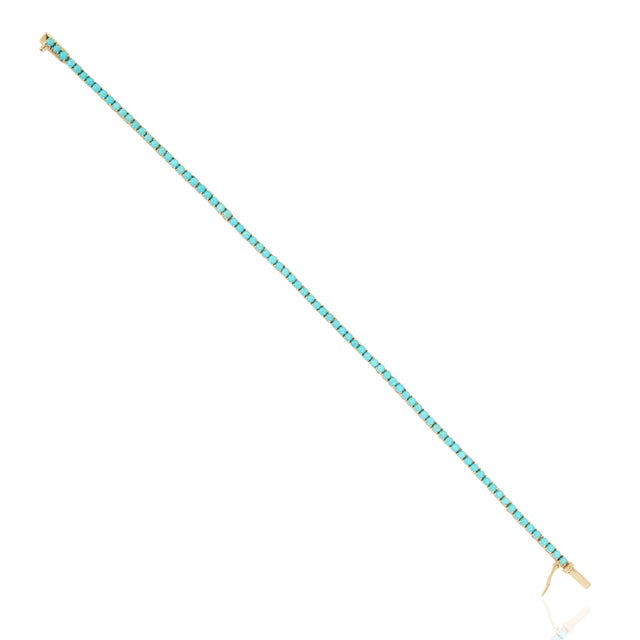 Metal Modern Dainty Turquoise 3.11ct Gemstone Tennis Bracelet in 14k Solid Gold For Sale - Image 7 of 15