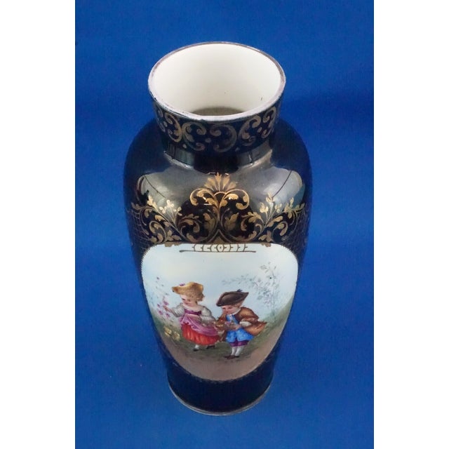 Black Vintage Empire Hand-Painted Porcelain Vase from Fischer J. Manufactory, 1920s For Sale - Image 8 of 18