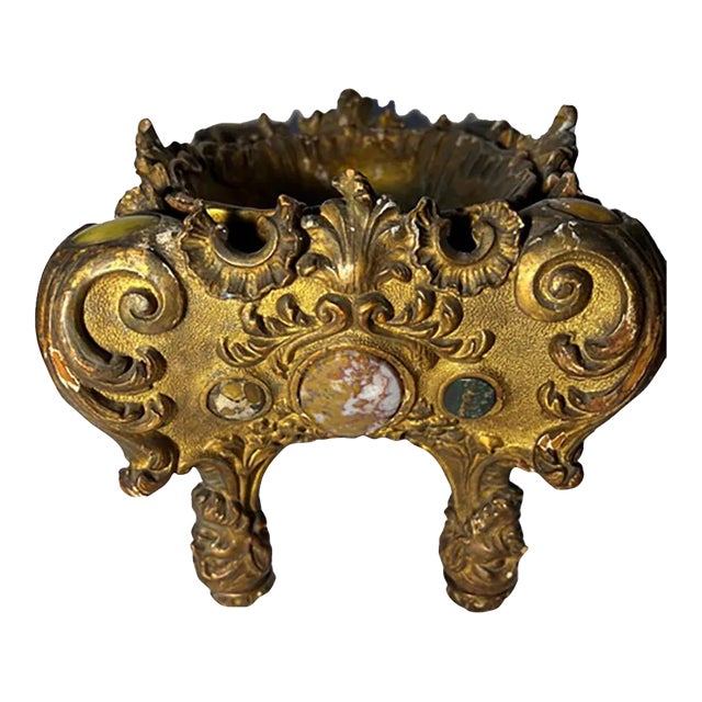 18th Century Italian Gilded Jardiniere With Stones and Faces For Sale